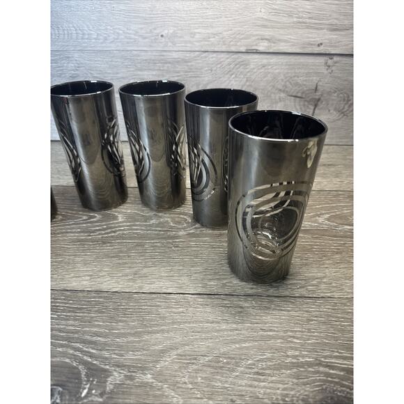 Vintage 1970's Silvered MOD Bullseye Highball Glasses- Set Of 6 - Picture 2 of 11